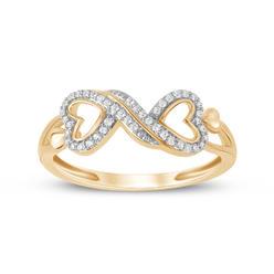 Amouria 10K Yellow Gold 1/8Ct TDW Diamond Twin Heart Ring (H-I, I2)
