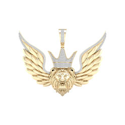 Amouria 10K Yellow Gold 1/2Ct TDW Diamond Winged Lion Head Hip-Hop Pendant (H-I, I2)