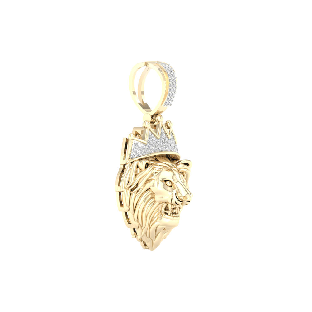 Amouria 10K Yellow Gold 1/6Ct TDW Diamond Crowned Lion Head Hip-Hop Pendant (H-I, I2)
