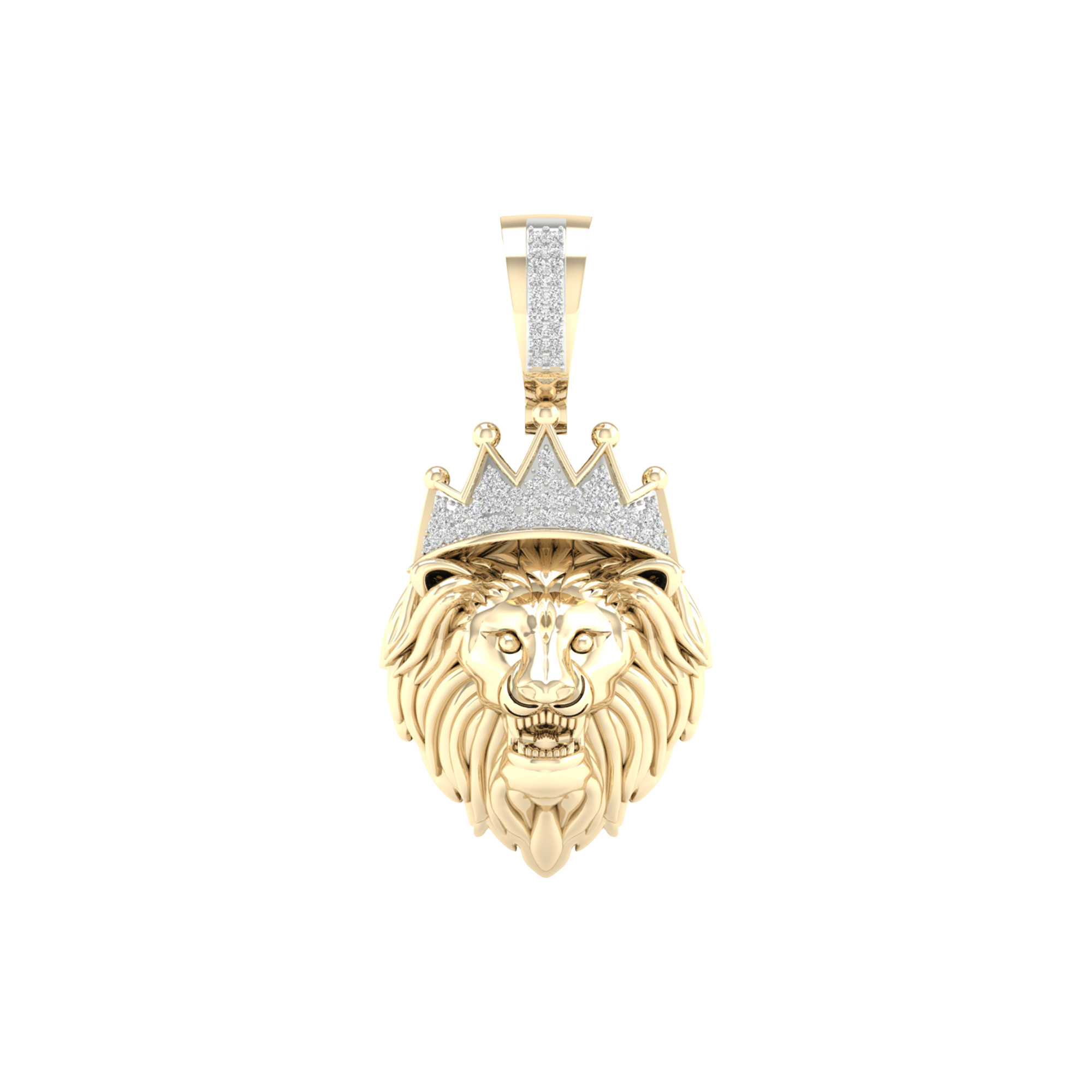 Amouria 10K Yellow Gold 1/6Ct TDW Diamond Crowned Lion Head Hip-Hop Pendant (H-I, I2)