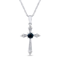 Amouria 10k White Gold Round Cut Blue Sapphire Diamond Accent Cross Necklace