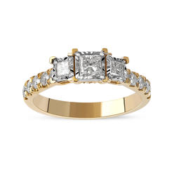 Amouria 10K Yellow Gold 1CT TDW Princess Cut Diamond Three Stone Engagement Ring