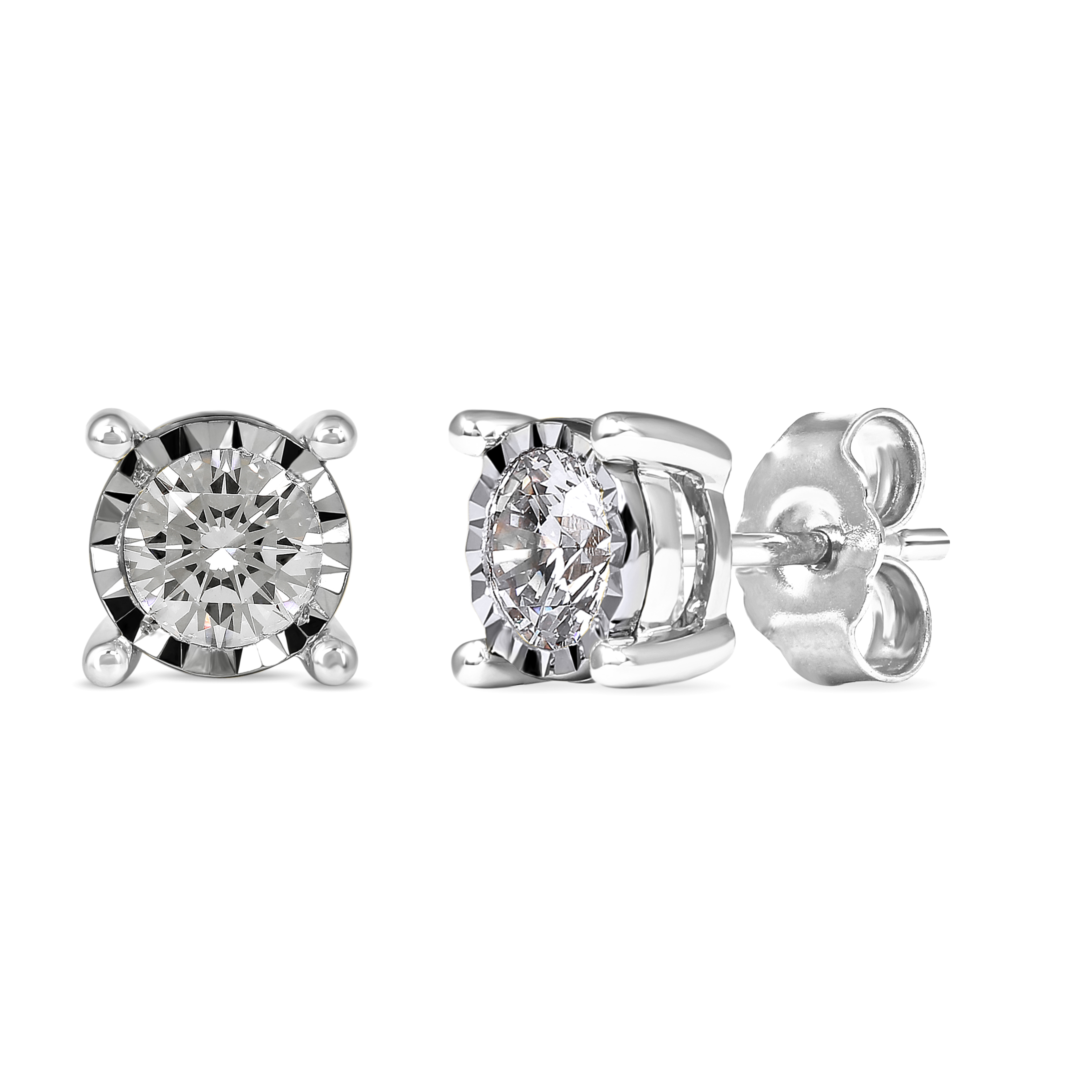 Amouria 3/4Ct TDW Round Cut Diamond Solitaire Stud Earrings in Sterling Silver