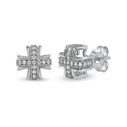Amouria S925 Sterling Silver 1/10 Ct Diamond Cross Stud Earrings