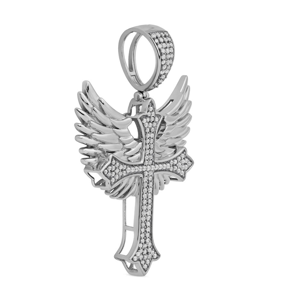 Amouria 10k White Gold 3/8Ct TDW Diamond Angel Wings Cross Pendant for Men