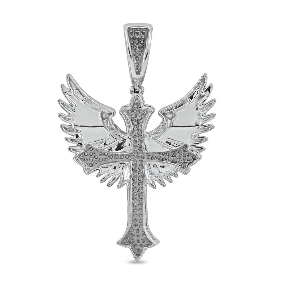 Amouria 10k White Gold 3/8Ct TDW Diamond Angel Wings Cross Pendant for Men