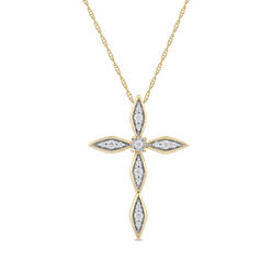 Amouria 10K Yellow Gold 1/10Ct TDW Diamond Cross Pendant Necklace for Women