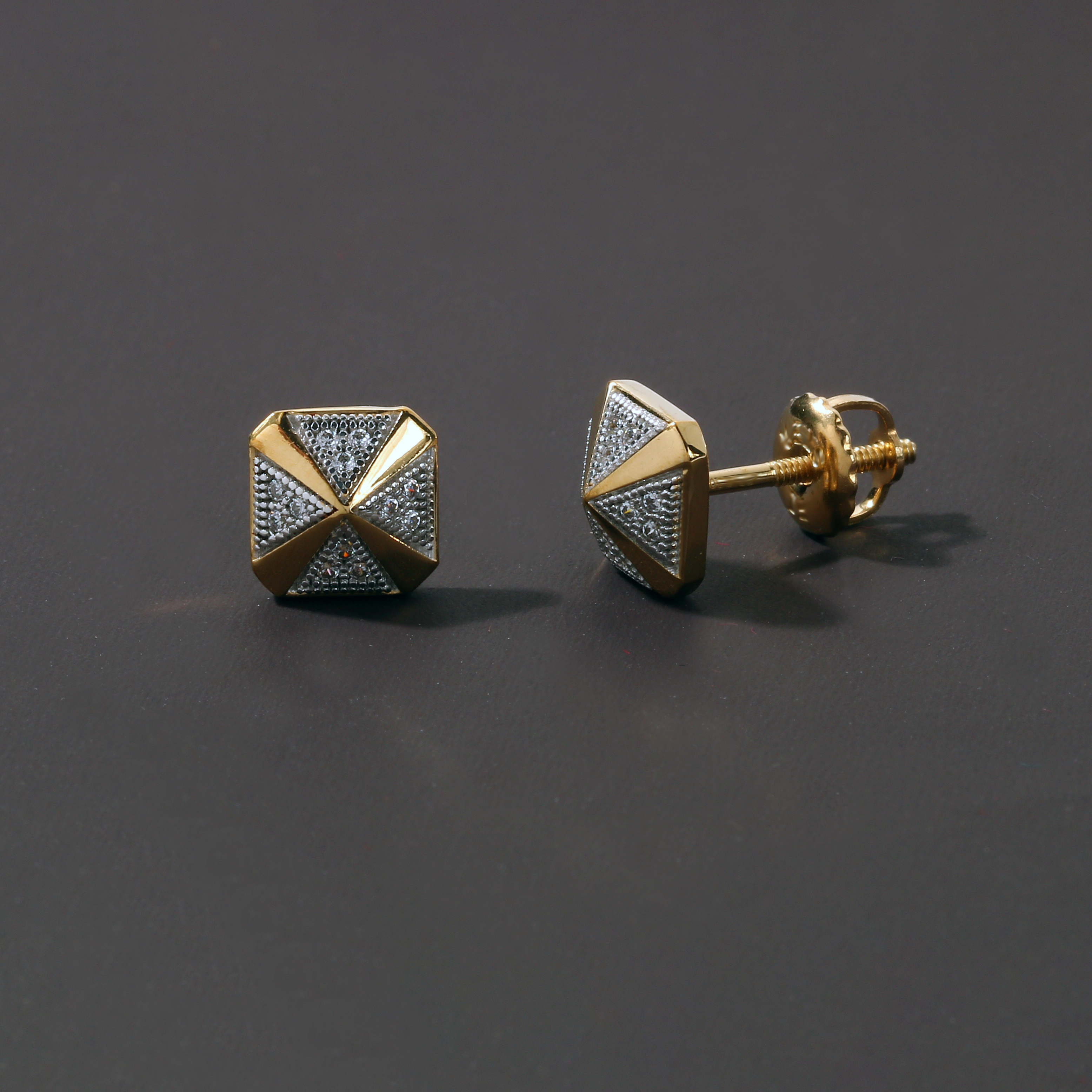 Amouria S925 Sterling Silver 1/10 Ct Diamond Stud Earrings with Yellow Rhodium Overlay