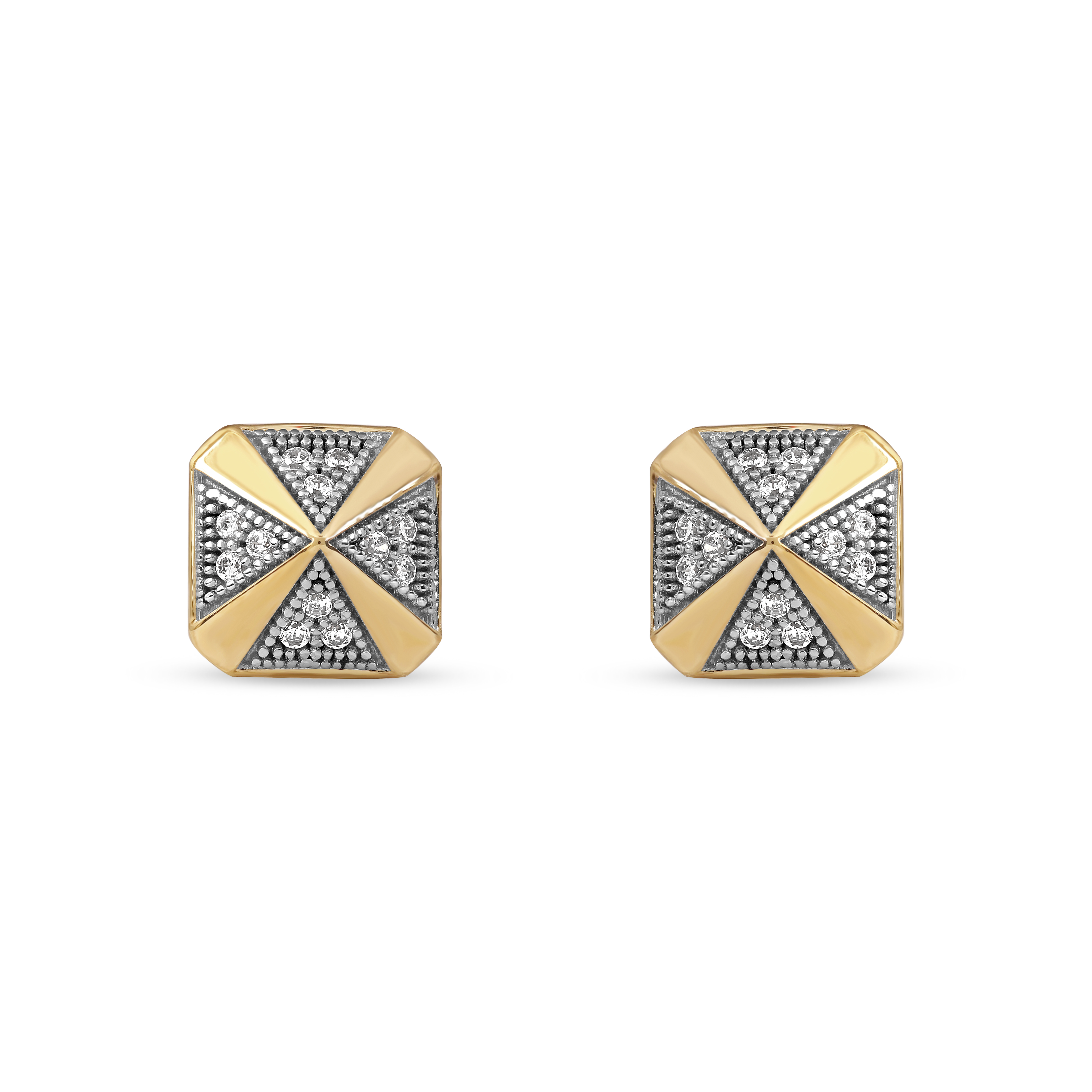 Amouria S925 Sterling Silver 1/10 Ct Diamond Stud Earrings with Yellow Rhodium Overlay