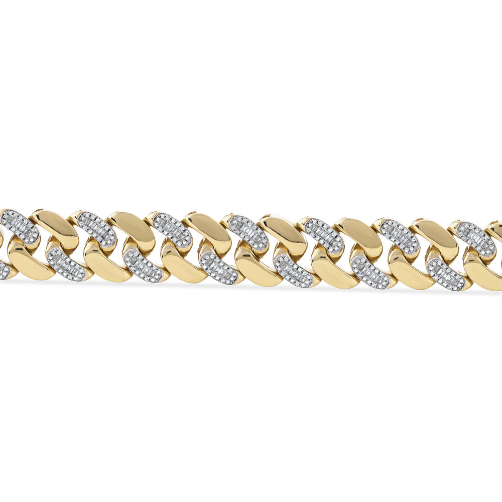 Amouria 14K Yellow Gold Plated Silver 1Ct TDW Diamond Cuban Link Bracelet for Men
