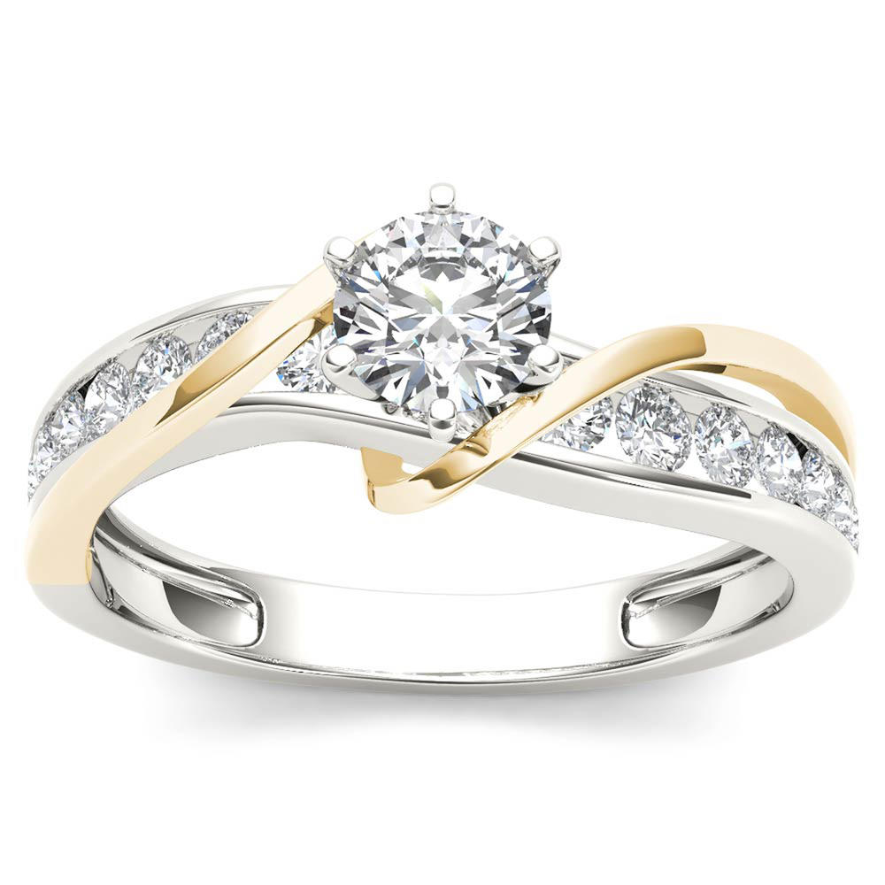 Amouria 14k Yellow Two-Tone White Gold 3/4 Ct Round Cut Diamond Classic Engagement Ring (HI, I2)