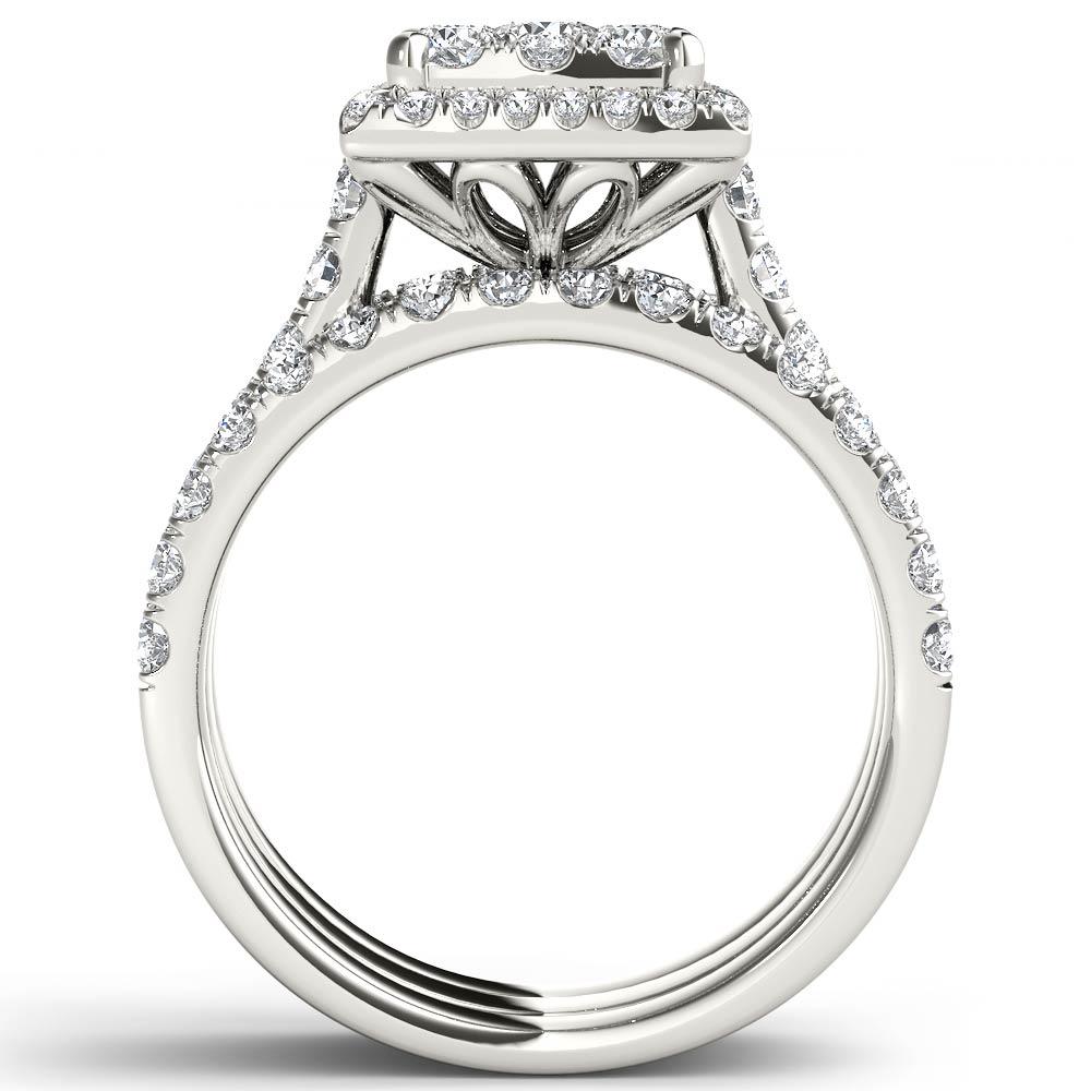 Amouria 10k White Gold 2 Ct Round Cut Diamond With Two Band Halo Engagement Ring Set (HI, I2)