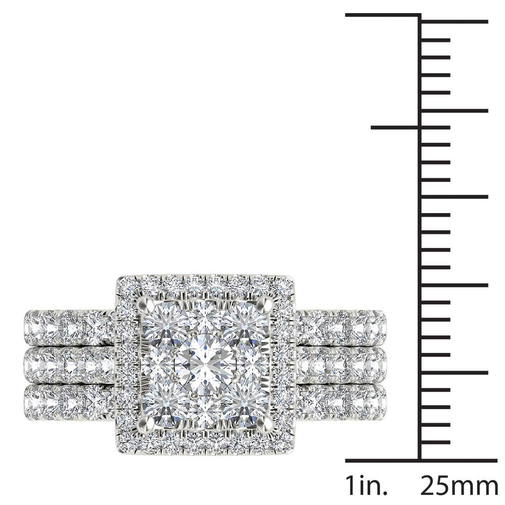 Amouria 10k White Gold 2 Ct Round Cut Diamond With Two Band Halo Engagement Ring Set (HI, I2)