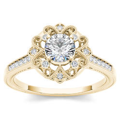 Amouria 14k Yellow Gold 1/2 Ct TDW Round Cut Diamond Halo Vintage Engagement Ring (HI, I2)