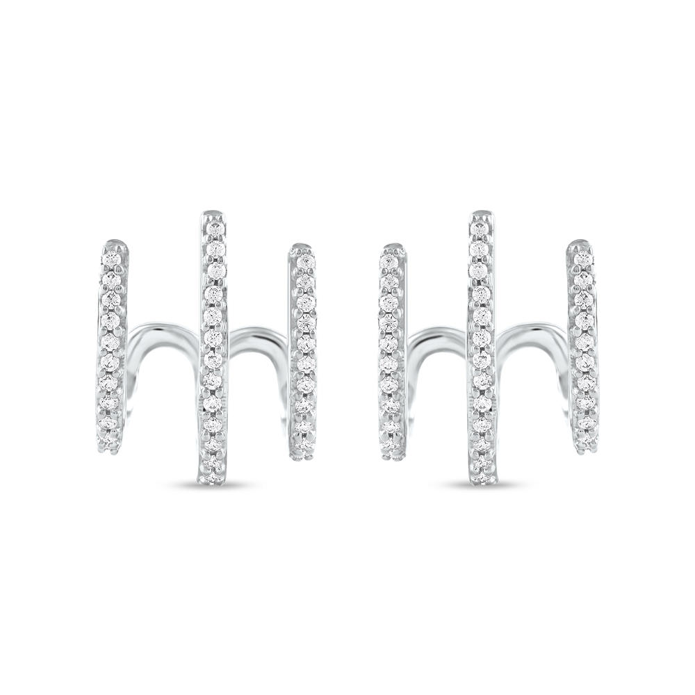 Amouria 10k White Gold 1/4Ct TDW Diamond Multi Piercing Look J Hoop Claw Earrings