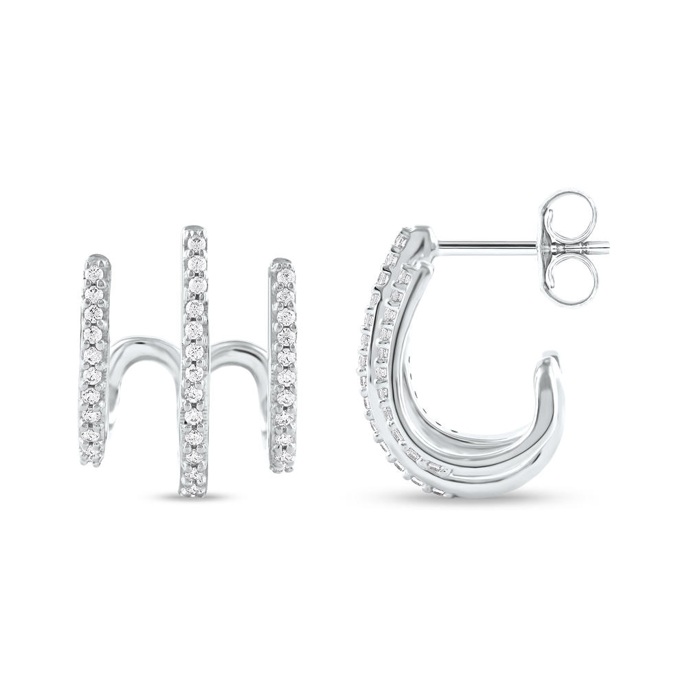 Amouria 10k White Gold 1/4Ct TDW Diamond Multi Piercing Look J Hoop Claw Earrings