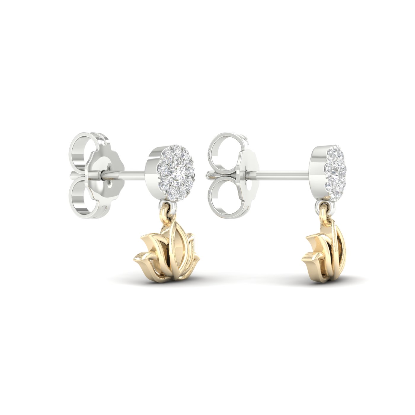 Amouria 10k Two Tone Gold 1/6Ct TDW Diamond Lotus Dangle Earrings