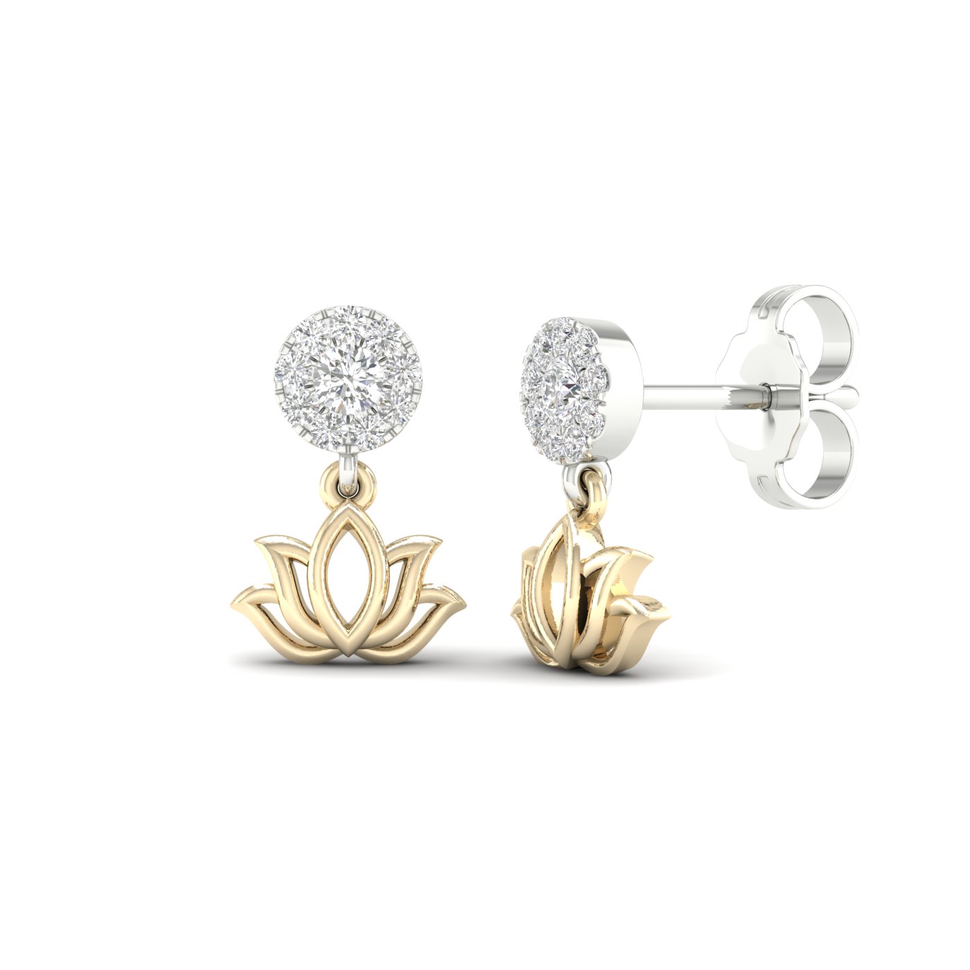 Amouria 10k Two Tone Gold 1/6Ct TDW Diamond Lotus Dangle Earrings