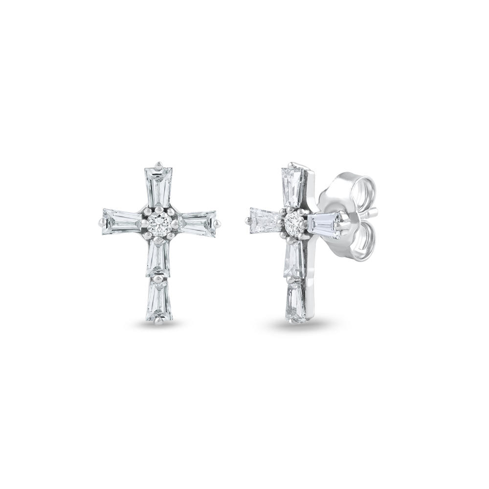 Amouria 10k White Gold 1/5Ct TDW Tapered and Round Diamond Cross Stud Earrings