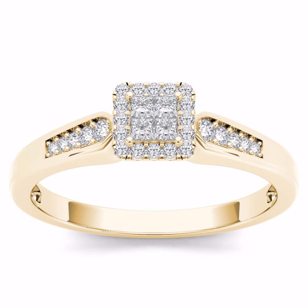 Amouria 10k Yellow Gold 1/4 Ct Princess Cut Diamond Halo Engagement Ring (HI, I2)