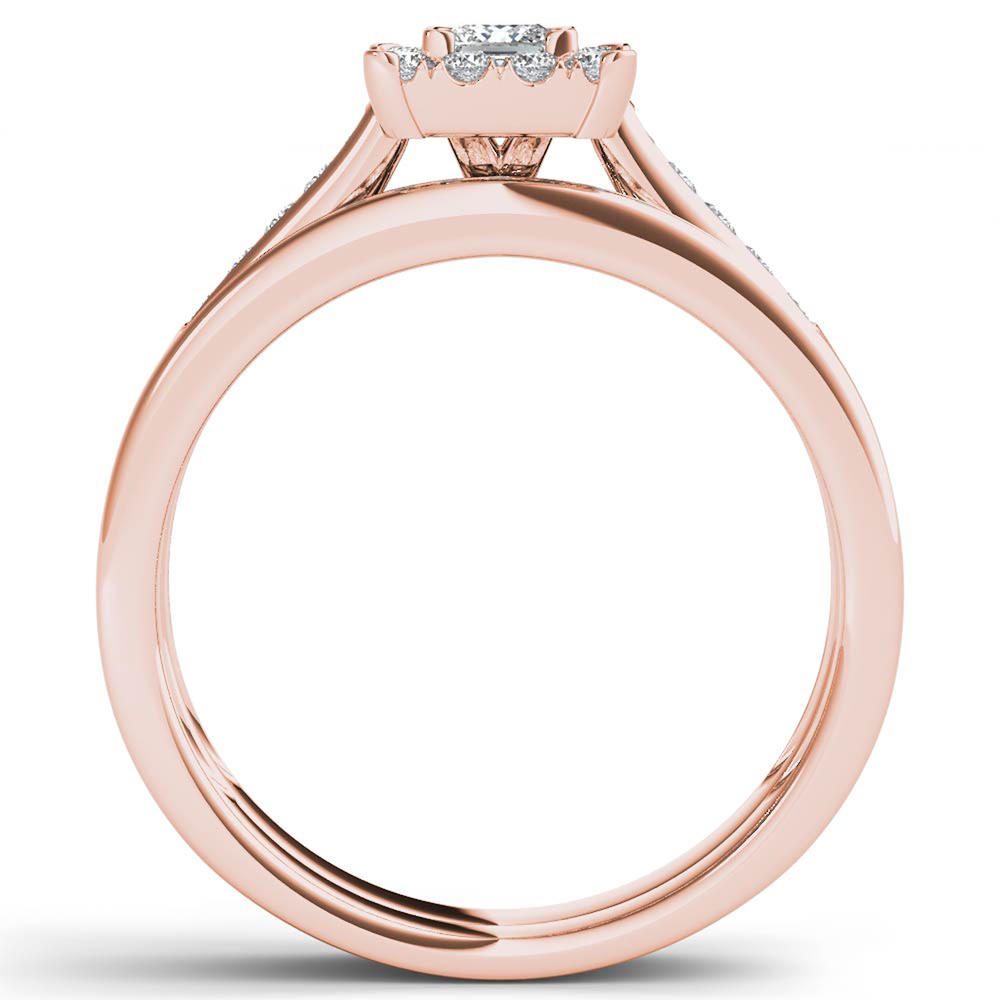 Amouria 10k Rose Gold 1/2 Ct TDW Princess Cut Diamond Halo Engagement Ring Set (HI, I2)