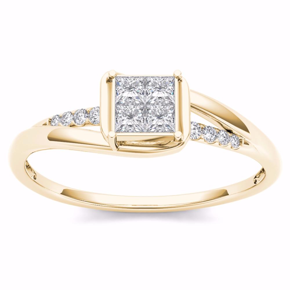 Amouria 10k Yellow Gold 1/4 Ct Princess Cut Diamond Classic Cluster Engagement Ring (HI, I2)
