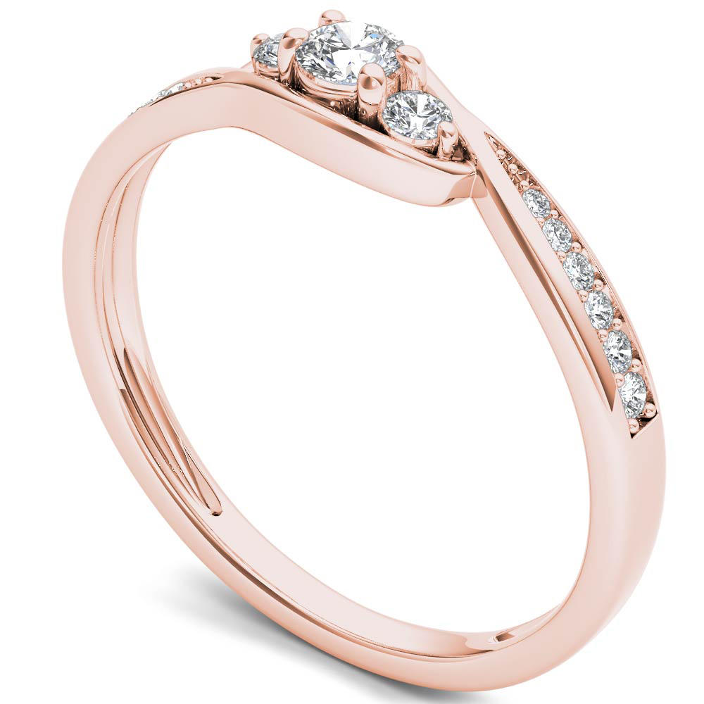 Amouria 10k Rose Gold 1/5 Ct Round Cut Diamond Three Stone Bypass Engagement Ring (HI, I2)