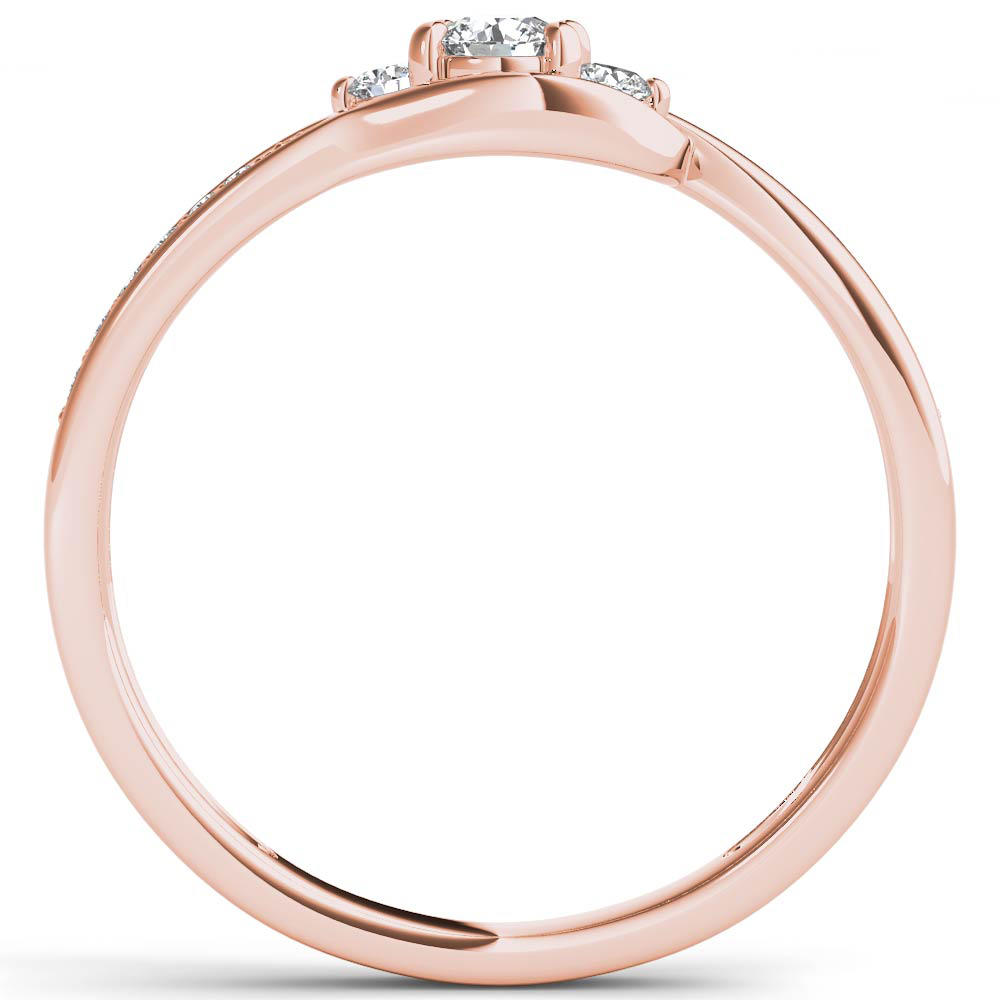 Amouria 10k Rose Gold 1/5 Ct Round Cut Diamond Three Stone Bypass Engagement Ring (HI, I2)