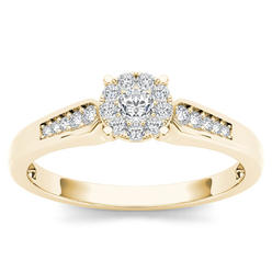 Amouria 10k Yellow Gold 1/4 Ct Round Cut Diamond Halo Cluster Engagement Ring (HI, I2)