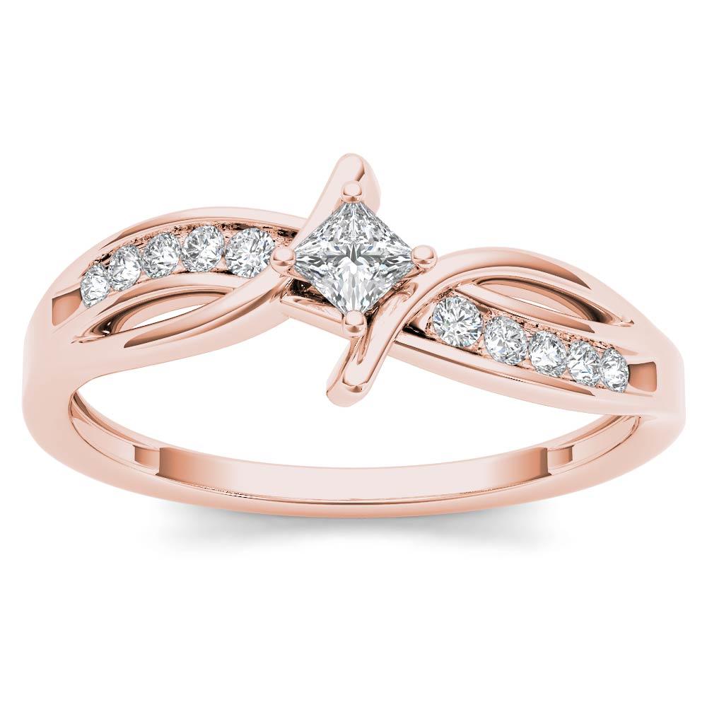 Amouria 10k Rose Gold 1/4 Ct Princess Cut Diamond Classic Engagement Ring (HI, I2)