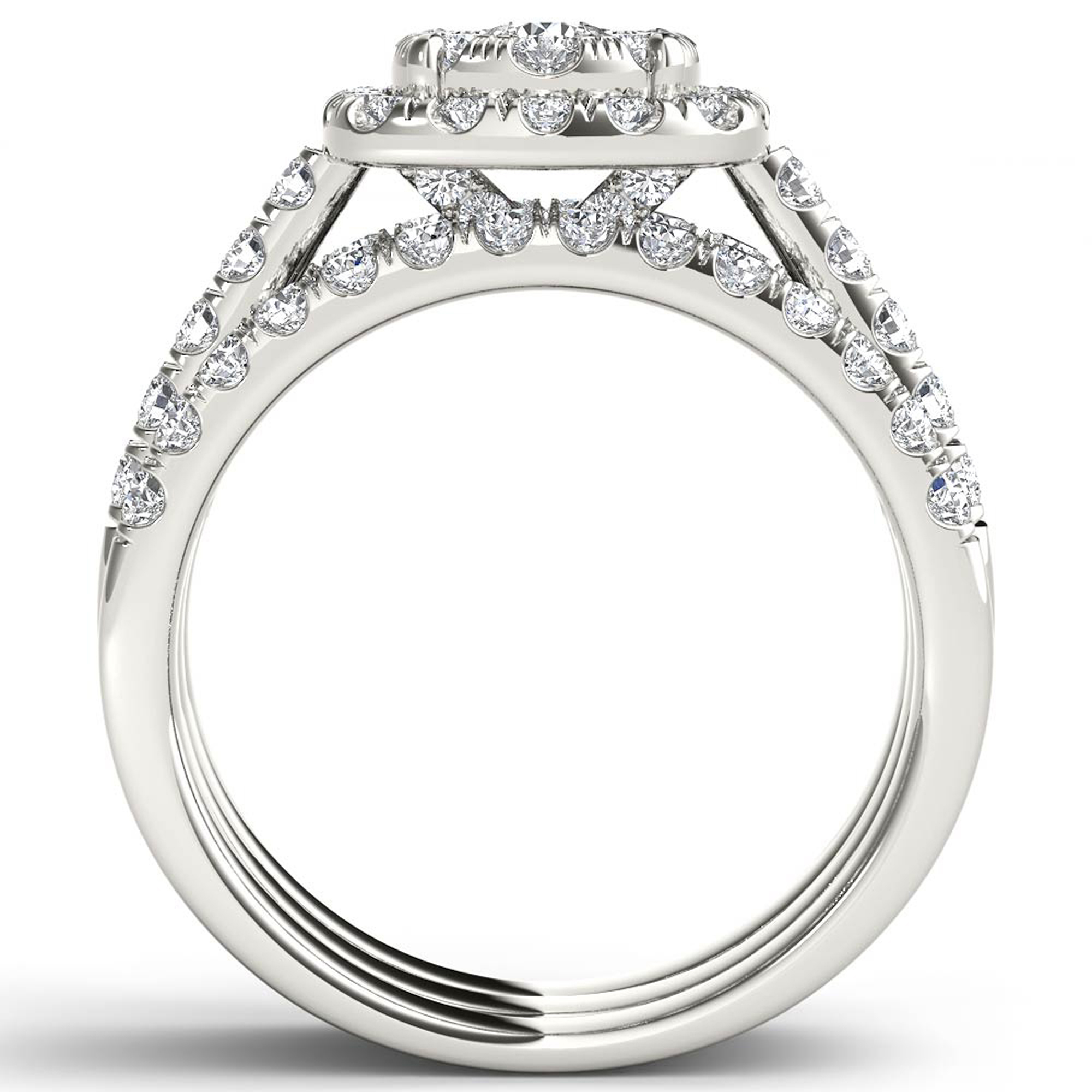 Amouria 14k White Gold 1 1/2 Ct TDW Round Cut Diamond Two Bands Halo Engagement Ring Set (HI, I2)