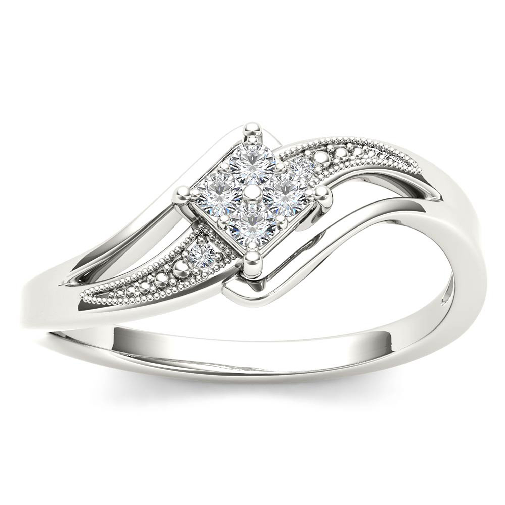 Amouria 10k White Gold 1/10 Ct Round Cut Diamond Bypass Engagement Ring (HI, I2)