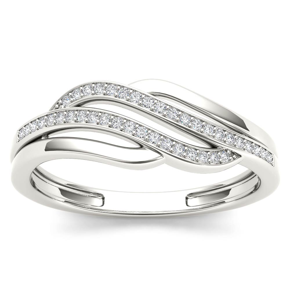 Amouria 10k White Gold 1/10 Ct Round Cut Diamond Swirl Fashion Ring (HI, I2)