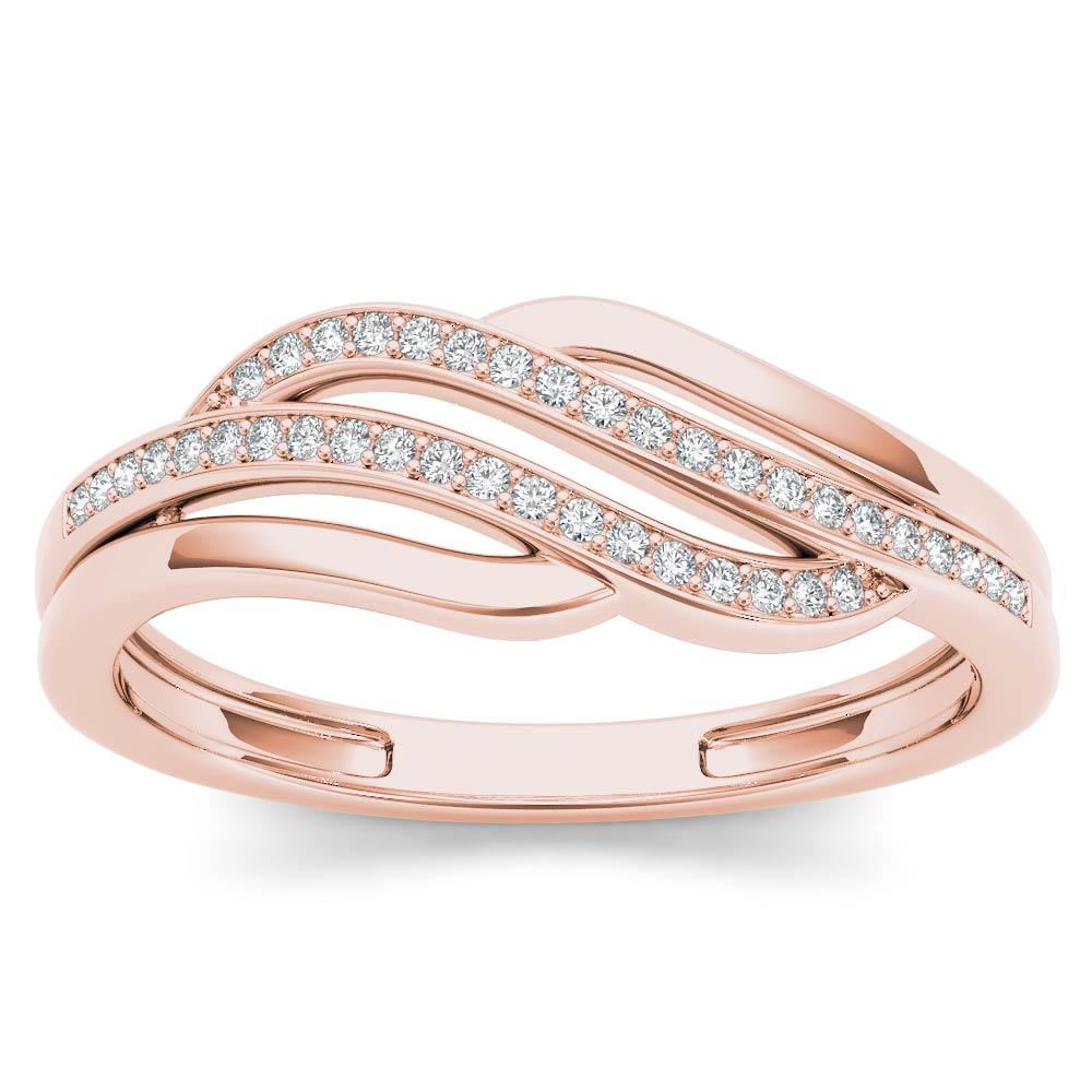 Amouria 10k Rose Gold 1/10 Ct Round Cut Diamond Swirl Fashion Ring (HI, I2)
