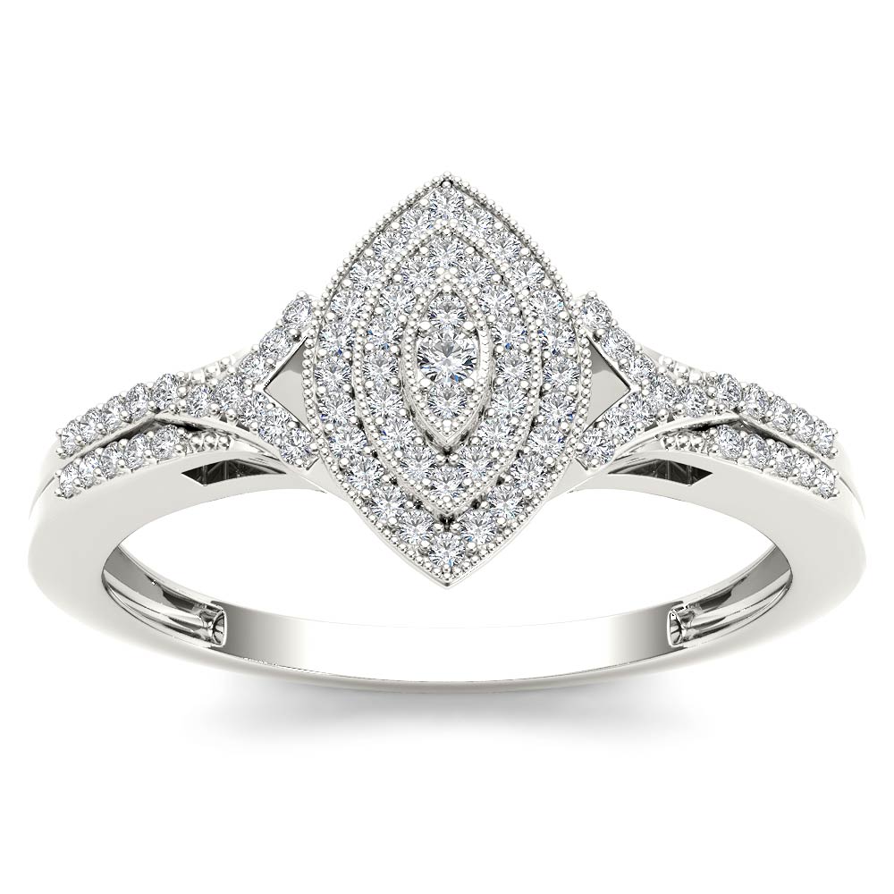 Amouria 10k White Gold 1/5 Ct Round Cut Diamond Cluster Double Halo Engagement Ring (HI, I2)