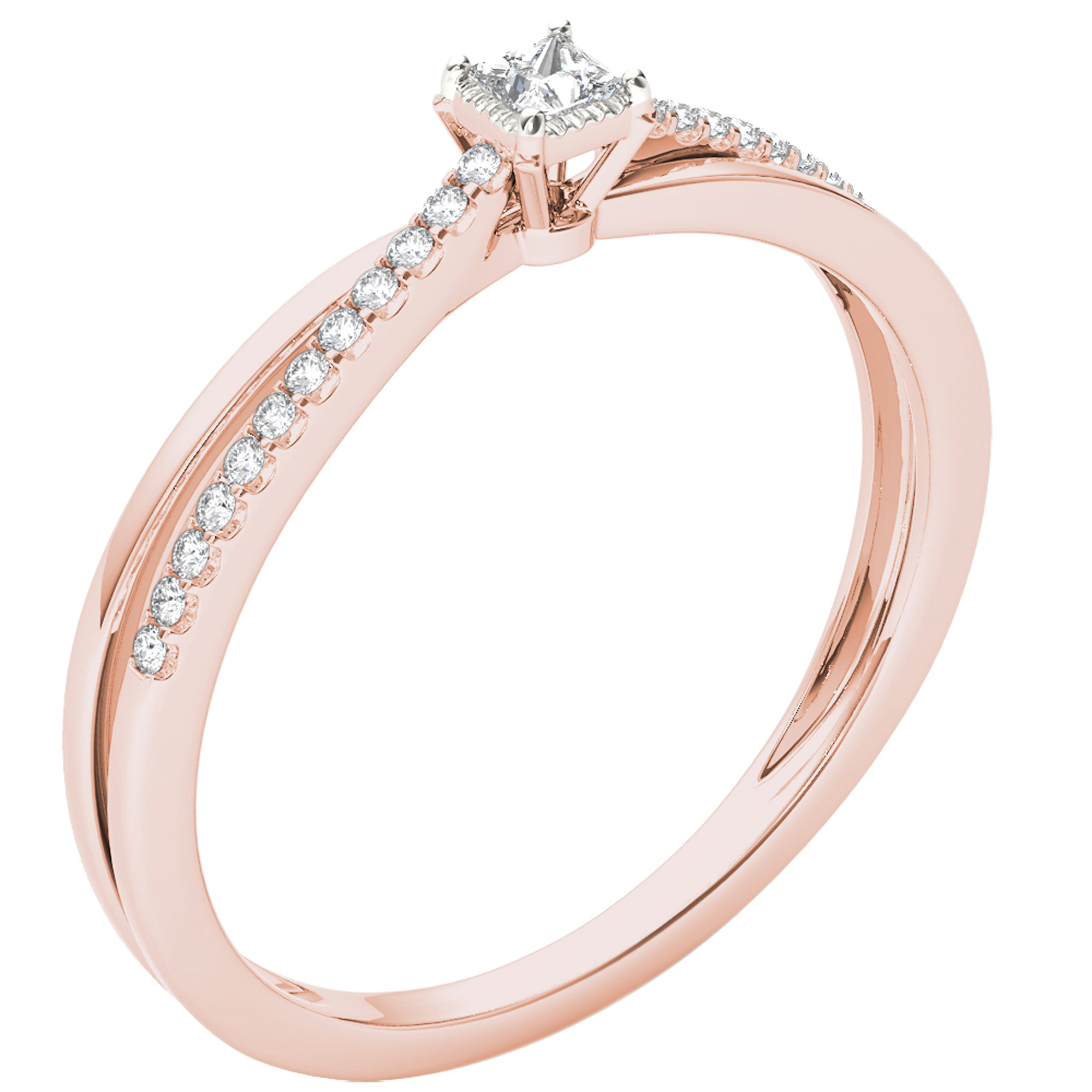 Amouria 10k Rose Gold 1/8 Ct Princess Cut Diamond Three Stone Engagement Ring (HI, I2)