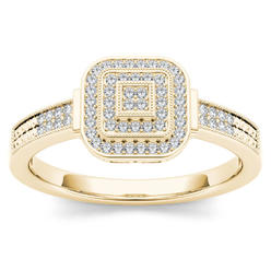 Amouria 10k Yellow Gold 1/5 Ct Round Cut Diamond Cluster Halo Engagement Ring (HI, I2)