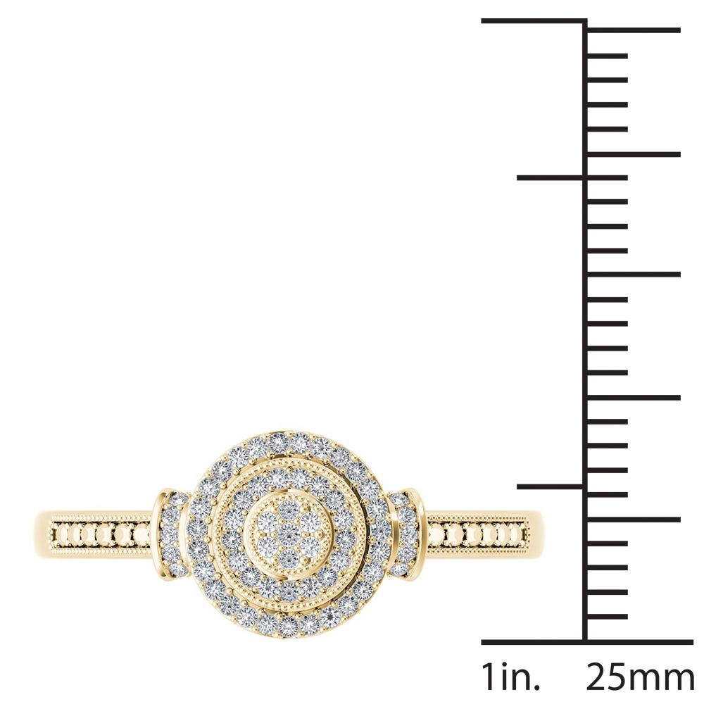 Amouria 10k Yellow Gold 1/6 Ct Round Cut Diamond Cluster Double Halo Engagement Ring (HI, I2)