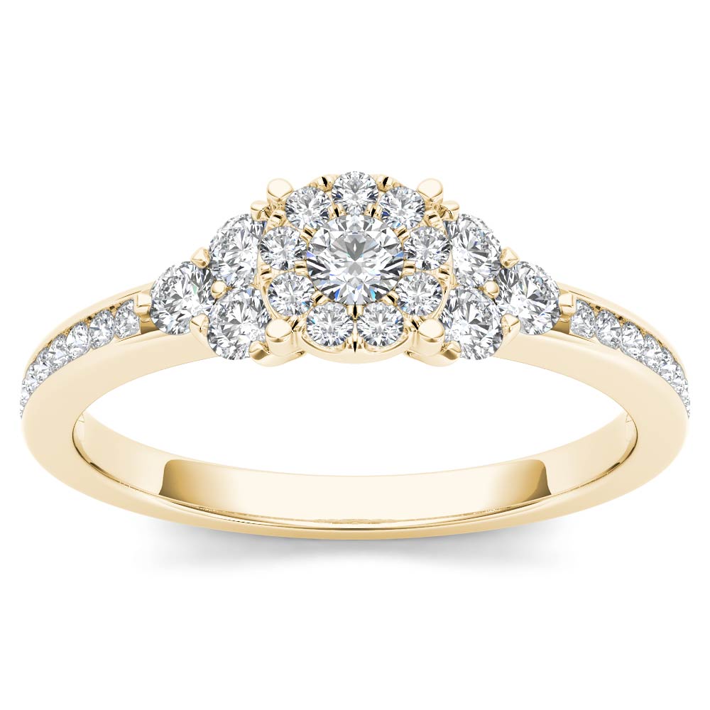 Amouria 10k Yellow Gold 1/2 Ct Round Cut Diamond Cluster Engagement Ring (HI, I2)