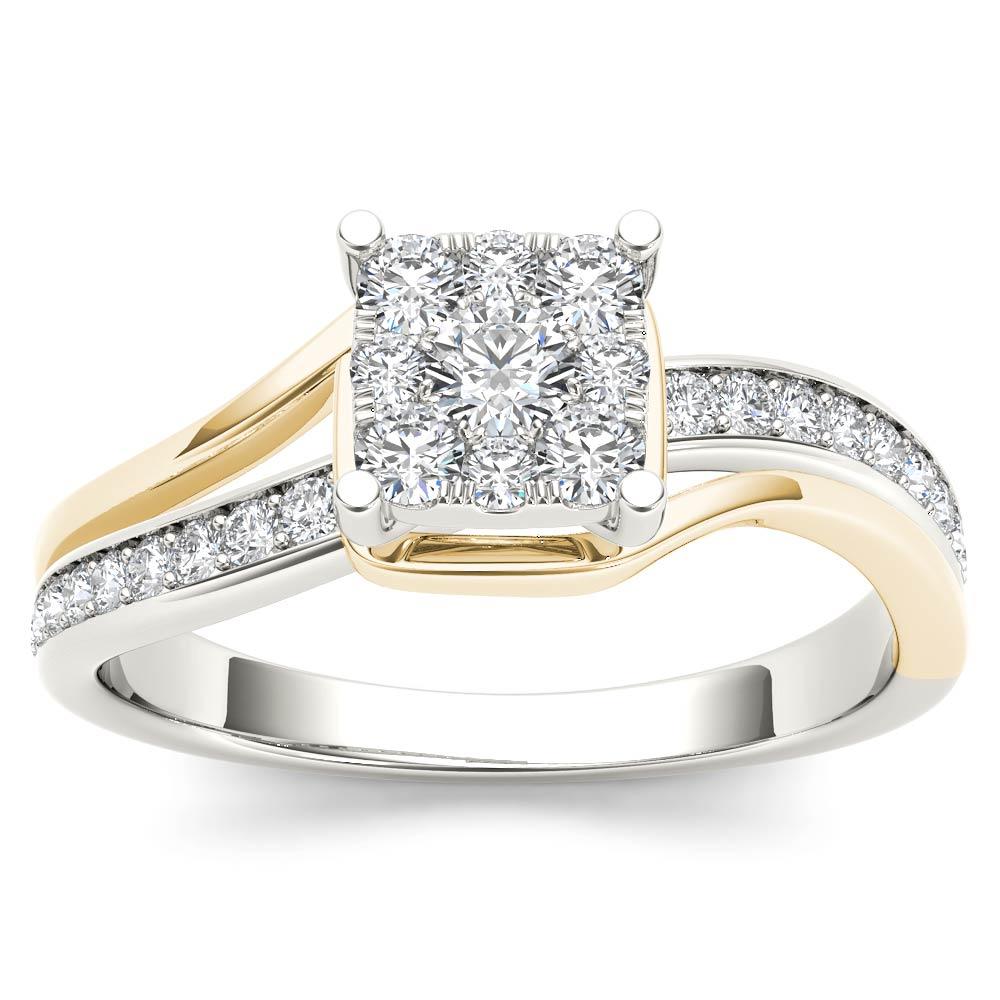 Amouria 10k Yellow Two-Tone White Gold 1/2 Ct Round Cut Diamond Bypass Cluster Engagement Ring (HI, I2)
