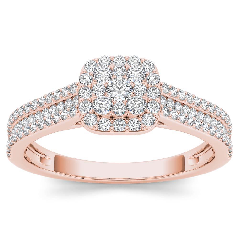 Amouria 10k Rose Gold 1/2 Ct Round Cut Diamond Cluster Halo Engagement Ring (HI, I2)