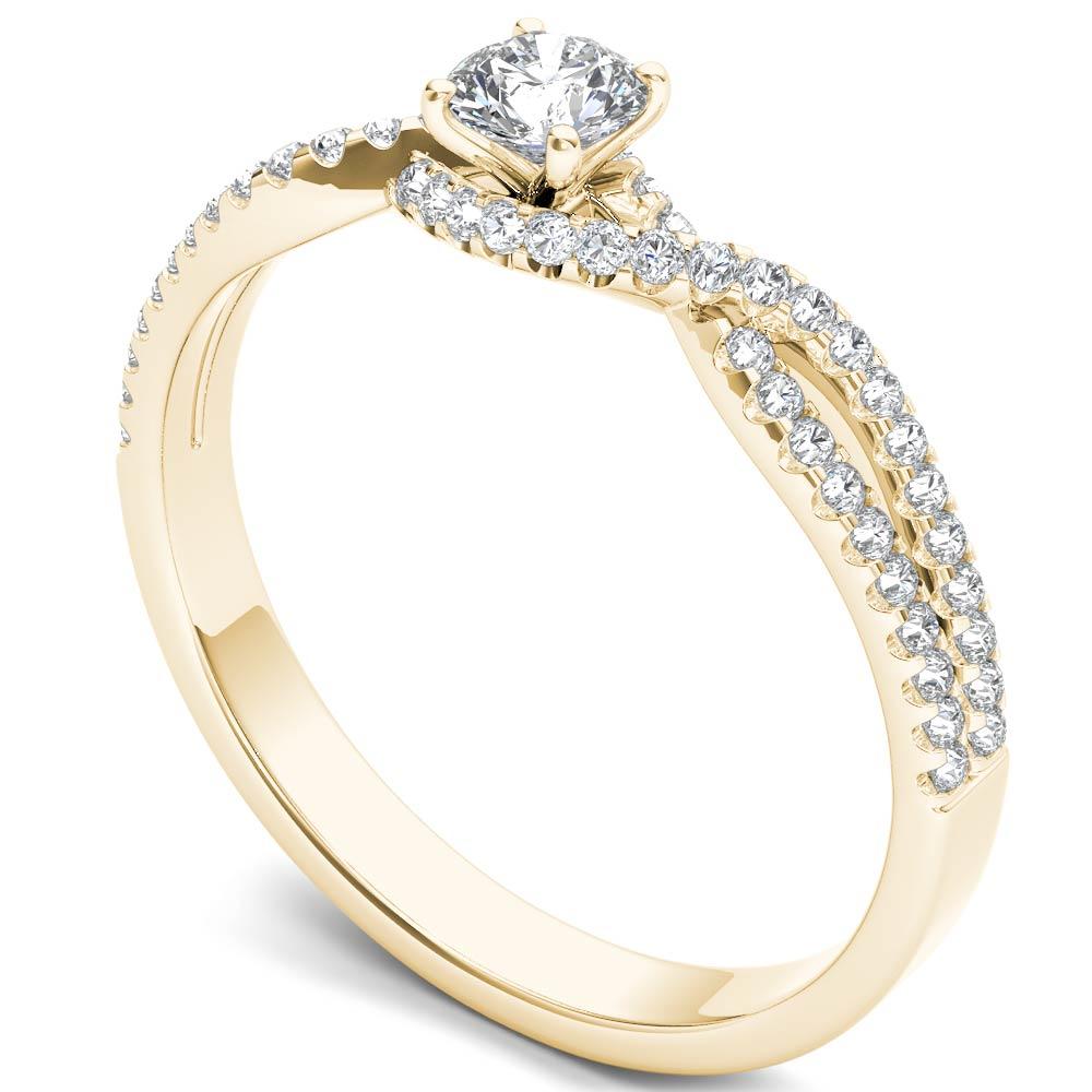 Amouria 10k Yellow Gold 3/8 Ct Round Cut Diamond Bypass Classic Engagement Ring (HI, I2)