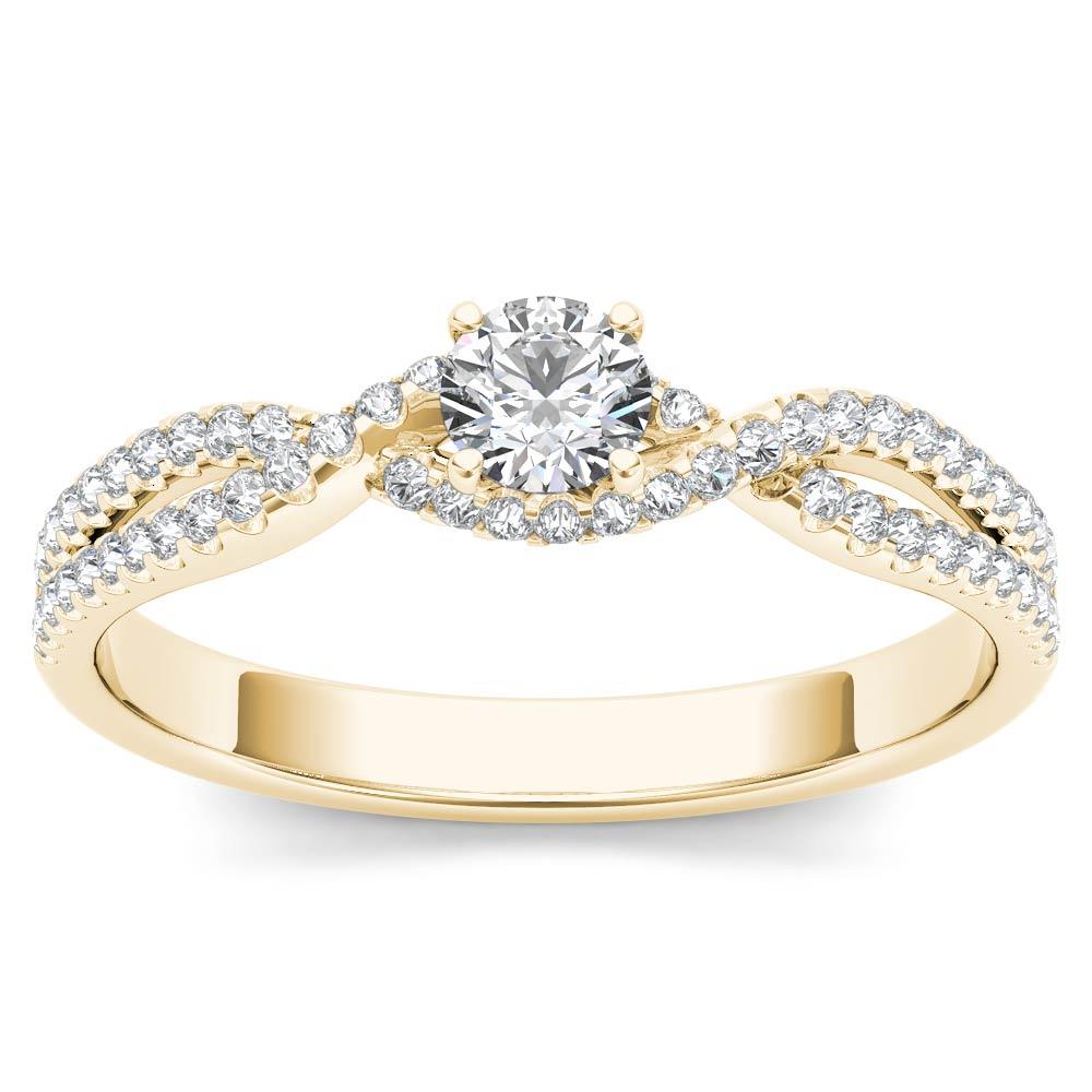 Amouria 10k Yellow Gold 3/8 Ct Round Cut Diamond Bypass Classic Engagement Ring (HI, I2)