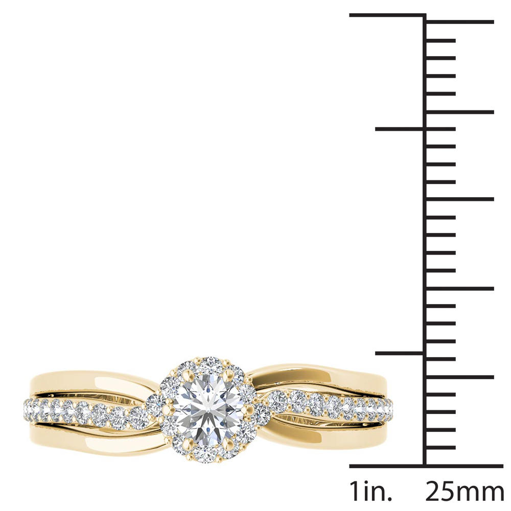 Amouria 10k Yellow Gold 1/2 Ct Round Cut Diamond Bypass Halo Engagement Ring (HI, I2)