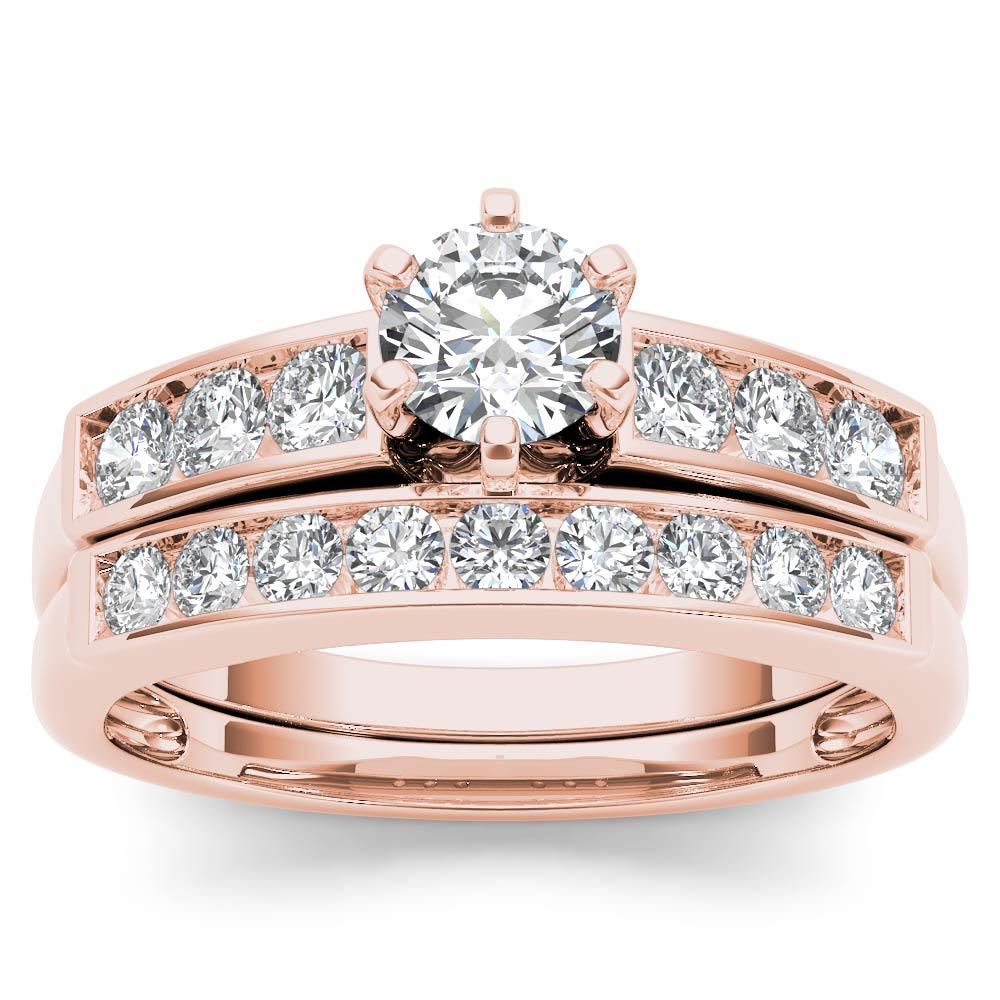 Amouria 14k Rose Gold 1/2 Ct Princess Cut Diamond Three Stone Engagement Ring Set (HI, I2)