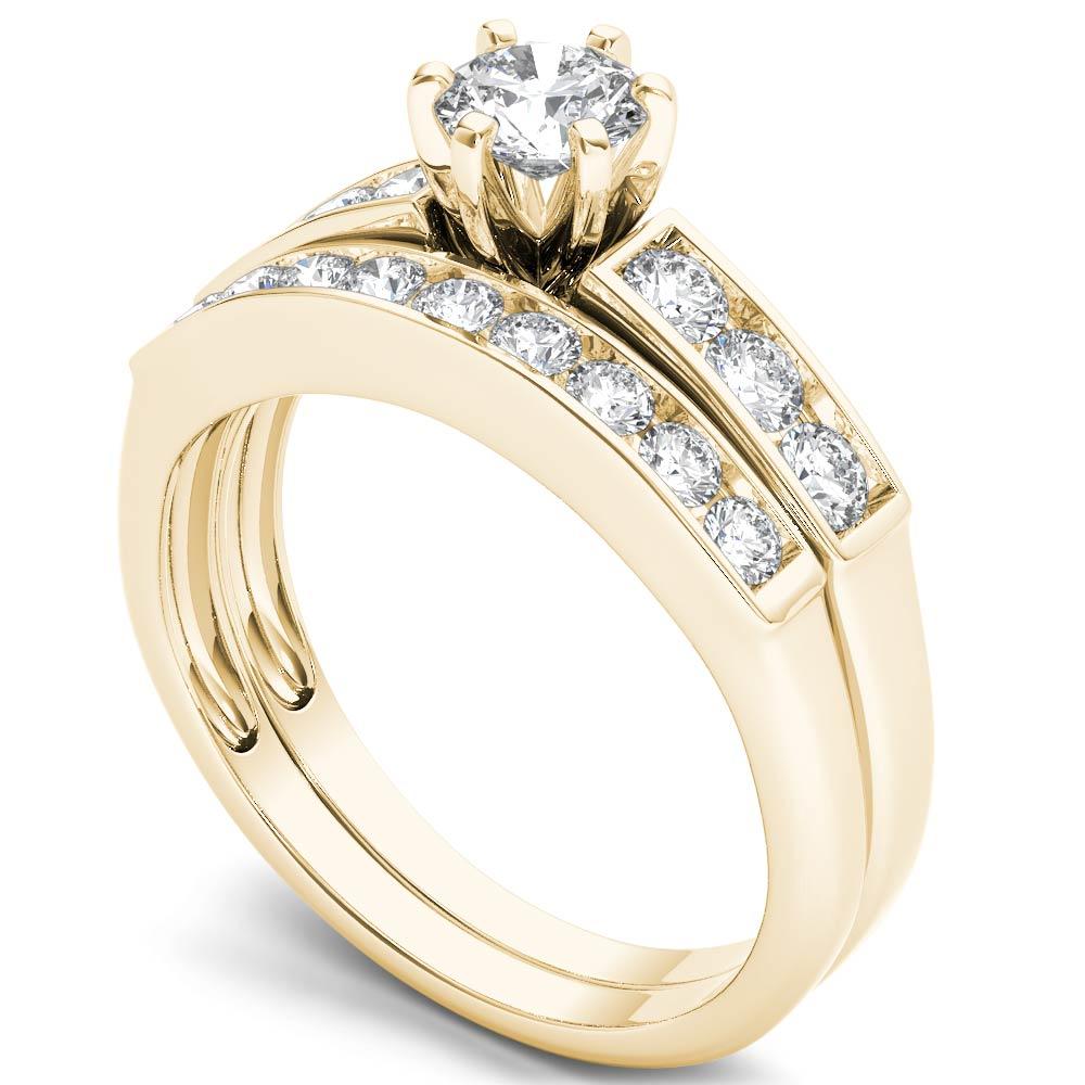 Amouria 14k Yellow Gold 1/2 Ct Princess Cut Diamond Three Stone Engagement Ring Set (HI, I2)