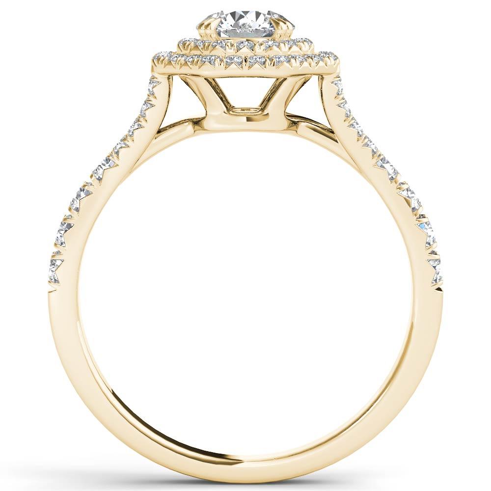 Amouria 14k Yellow Gold 1 Ct Round Cut Diamond Octagon-Shaped Double Halo Engagement Ring (HI, I2)