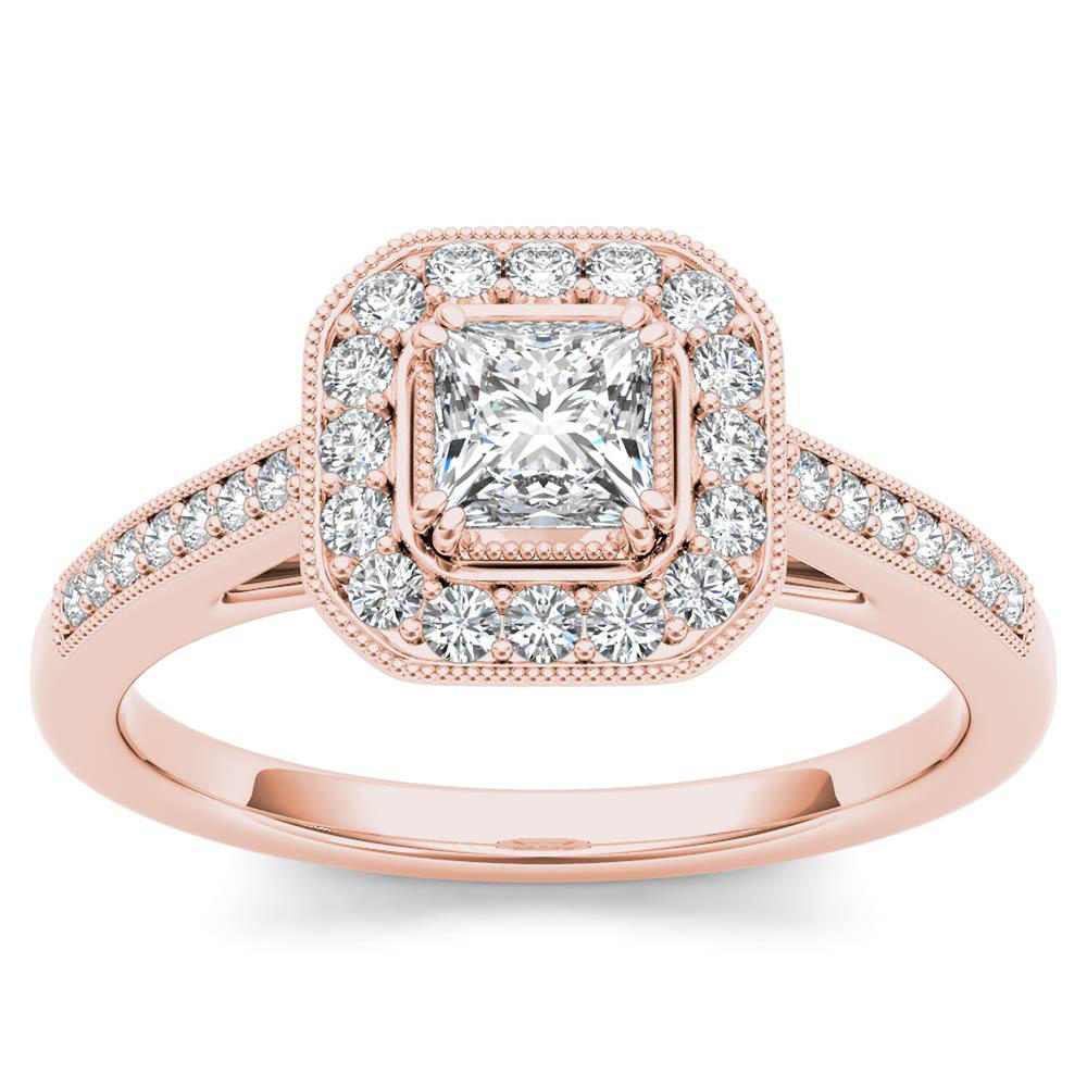 Amouria 14k Rose Gold 1/2 Ct TDW Princess Cut Diamond Halo Vintage Engagement Ring (HI, I2)