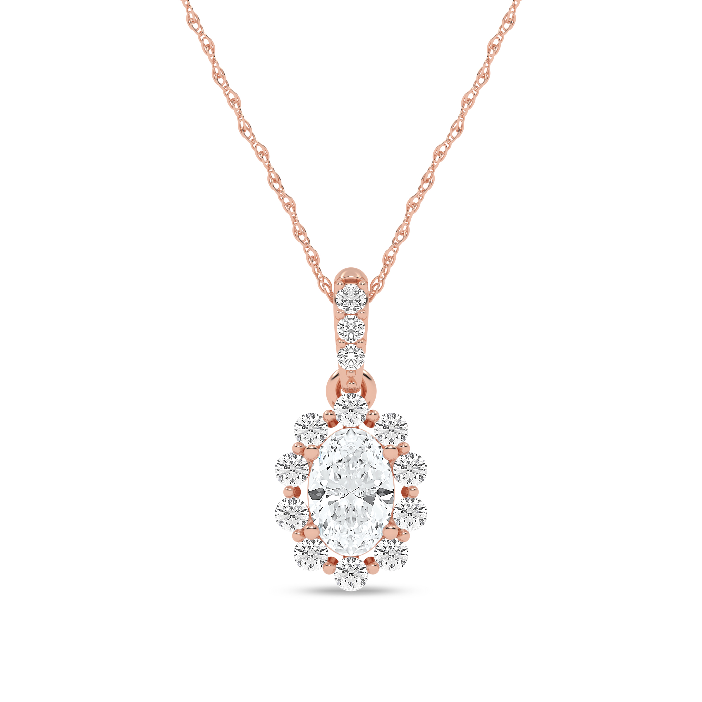 Amouria 14k Rose Gold 0.62Ct TDW Lab Created Oval Diamond Halo Pendant Necklace Women