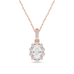 Amouria 14k Rose Gold 0.62Ct TDW Lab Created Oval Diamond Halo Pendant Necklace Women